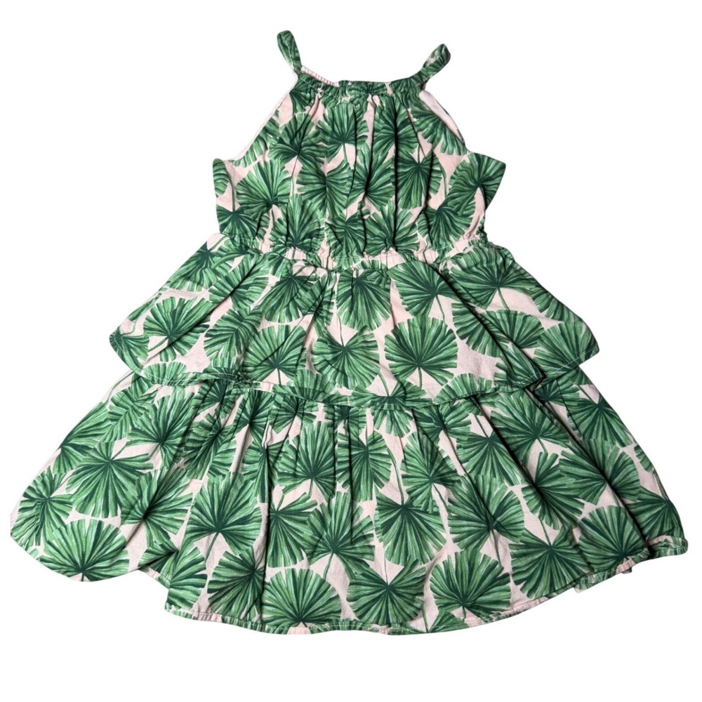 Janie and Jack Girls Green Palm Leaf Tiered Halter Dress Size 3